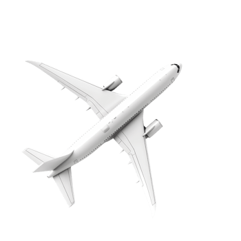 Top view of a white commercial airplane in flight against a plain transparent background. showcasing its sleek design and modern engineering. png