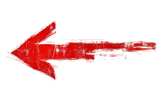 Grungy red left arrow pointing direction. Distressed texture and worn look. Ideal for navigation and directional graphic design projects. png