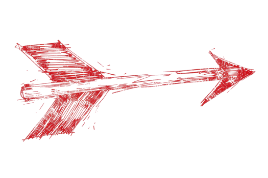 Hand-drawn red arrow pointing to the right, isolated on a transparent background. Sketchy and artistic design for creative projects and visual aids. png