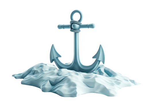 Metal anchor partially buried in snow. Concept of stability, strength, and resilience in a winter setting. png