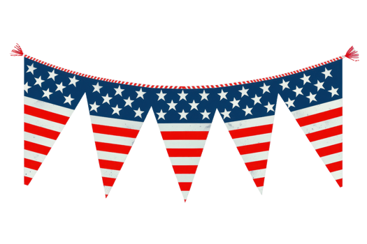 Patriotic bunting with American flag colors, perfect for Independence Day celebrations and events. png