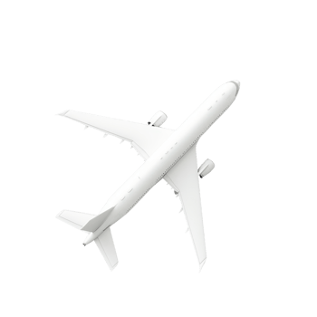 A high-angle view of a white airplane in mid-flight against a clear sky, showcasing modern aviation technology and travel. png