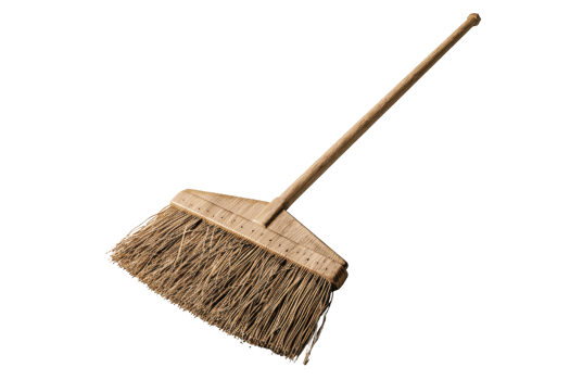 A plain straw broom with a wooden handle, isolated on a transparent background. Ideal for cleaning or sweeping purposes in a rustic or domestic setting. png