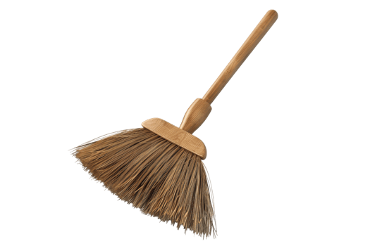A traditional handmade broom with a wooden handle and natural bristles, essential for household cleaning and maintenance. png