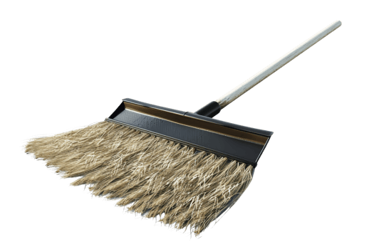 Close-up of a traditional straw broom with a long handle, perfect for cleaning and sweeping. Isolated on transparent background. png