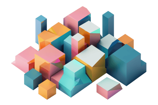 Abstract 3D geometric shapes in pastel colors forming an artistic composition. Creative, modern, and visually appealing design. png