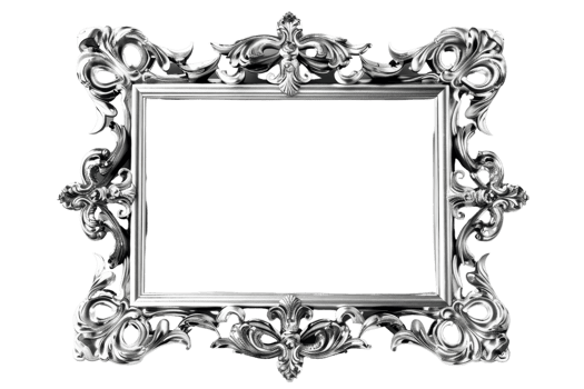Elegant silver decorative picture frame with intricate floral designs, perfect for adding a touch of vintage charm to interior decor. png