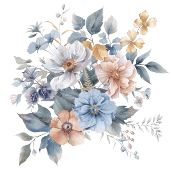 Elegant floral watercolor illustration with pastel flowers and green leaves. Perfect for wedding invitations, greeting cards, or decor. png