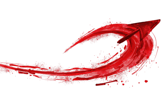 Abstract red arrow made of paint strokes on a transparent background. symbolizing direction, progress, and movement, ideal for creative design projects. png