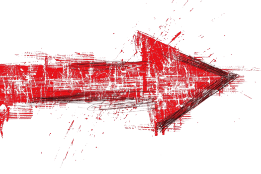 Artistic grunge red arrow on a transparent background. Perfect for direction-themed designs, navigation icons, or creative projects. png
