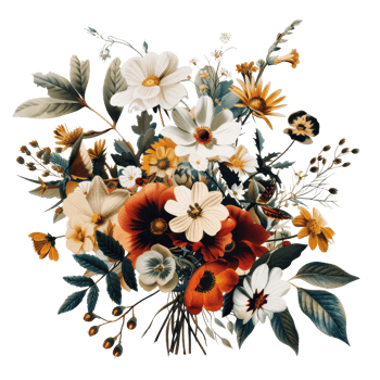 Beautiful arrangement of mixed flowers featuring vibrant hues and various floral species in a stunning bouquet. png