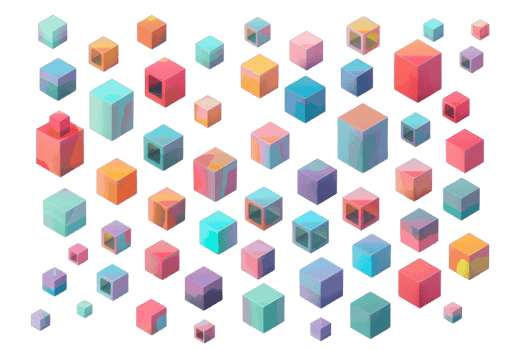 Colorful abstract 3D geometric shapes pattern. Vibrant cubes arranged in a dynamic, modern, and artistic design. png