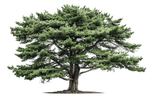 Majestic, fully-grown, evergreen cedar tree isolated on transparent background. Symbol of nature, growth, and serenity. png