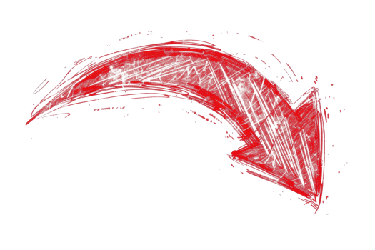 Red sketch arrow pointing downwards to the right, highlighting direction and emphasis in colorful, hand-drawn style. png