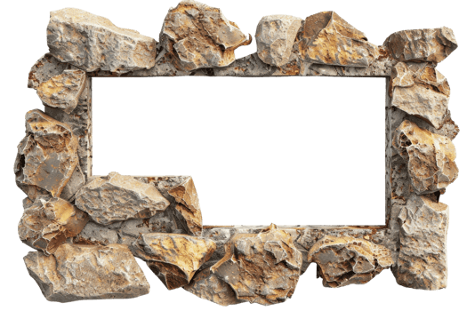Rugged stone frame with an empty rectangular center, ideal for adding text or images. Natural and rustic design element. png