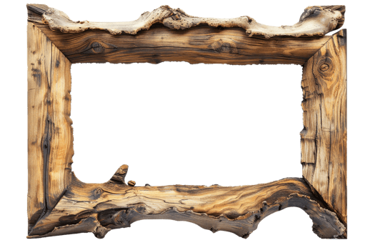Rustic wooden frame with unique natural texture, perfect for adding a vintage or farmhouse touch to home decor or creative projects. png