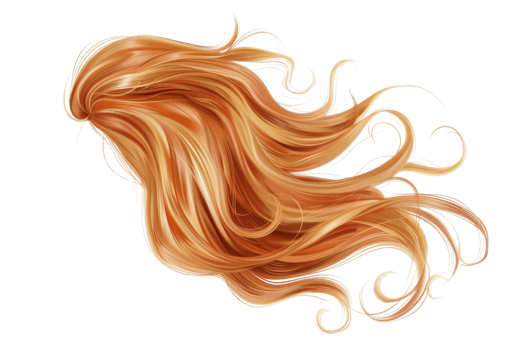 Flowing locks of vibrant red hair on transparent background. showcasing intricate details and stunning color variations. png