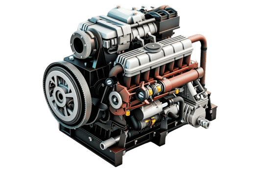 High-resolution 3D illustration of a detailed car engine, showcasing intricate mechanical parts and components, isolated on a transparent background. png