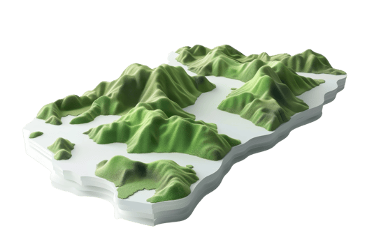 3D render of a topographic map showcasing mountainous terrain and valleys, ideal for geography, travel, and navigation concepts. png