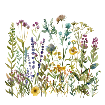 A beautiful watercolor illustration of various wildflowers, showcasing vibrant colors and intricate details, perfect for nature and art enthusiasts. png