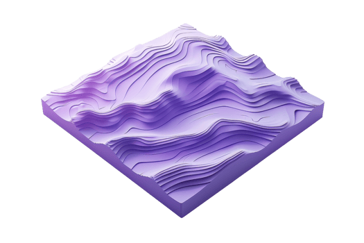 3D topographic map in purple, showcasing terrain elevation and layers, ideal for geographical data visualization and scientific presentations. png
