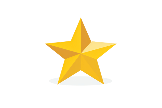 Bright golden star icon with shadow, symbol of excellence and achievement, isolated on transparent background. png