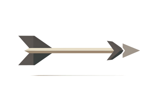 Graphic illustration of a classic arrow with a wooden shaft and grey fletching, isolated on a transparent background. png