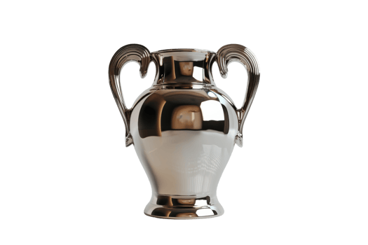 Elegant metallic vase with a shiny polished finish and two ornate handles, isolated on a transparent background. perfect for home decor and interior design. png