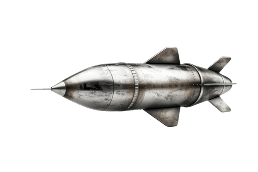 Vintage sci-fi rocket with a metallic finish, reflecting a futuristic retro design against a transparent background. png