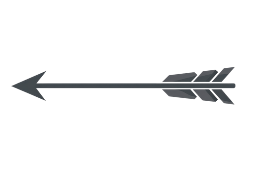 Illustration of a black arrow pointing left with detailed fletching, perfect for direction and navigation themed designs and projects. png