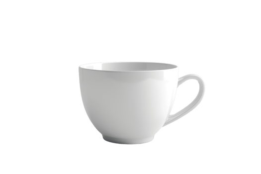 Simple white ceramic coffee cup isolated on a transparent background. Perfect for coffee, tea, and beverages. Minimalistic design. png