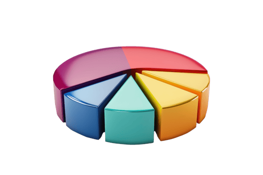 Colorful 3D pie chart with various segments in vibrant hues. Perfect for data visualization and business presentations. png
