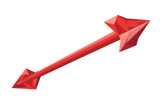 Red crystal arrow illustration with sharp edges and geometric design, perfect for game assets, logo design, and graphic projects. png
