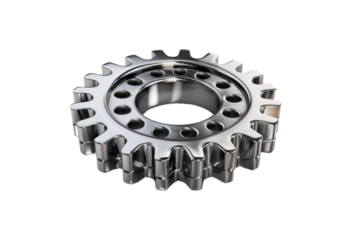 Close-up of a shiny metal gear wheel isolated on transparent background. showcasing industrial engineering and machinery components. png