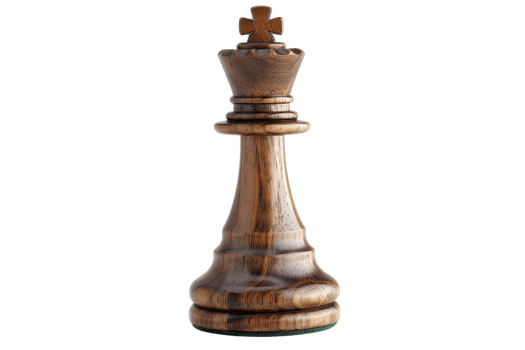 Close-up of a wooden king chess piece, symbolizing leadership, strategy, and intelligence in the game of chess. Isolated on a transparent background. png
