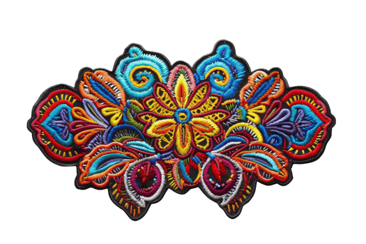 Vibrant embroidered floral pattern with intricate colorful design, ideal for textile and fashion backgrounds, artistic craft concepts. png