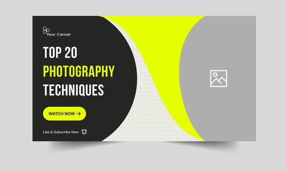 Best photography tips and tricks thumbnail design, photography services banner design, editable eps 10 file vector