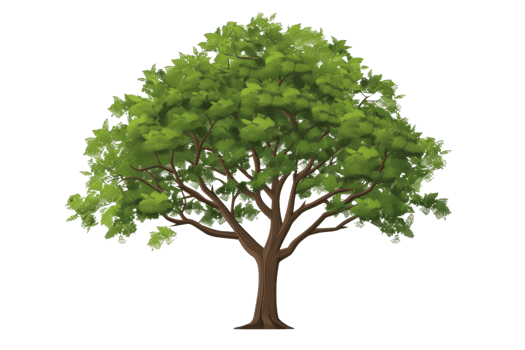A digital illustration of a lush green tree with a brown trunk and vibrant leaves, isolated on a transparent background. png