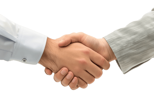 Close-up of a handshake signifying trust, agreement, and partnership between two people in business attire on a transparent background. png