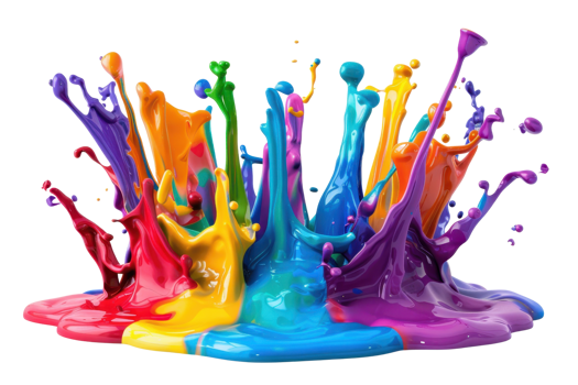 Vibrant splash of colorful liquid paint isolated on transparent background. Perfect mix of bright hues creating an artistic explosion. png