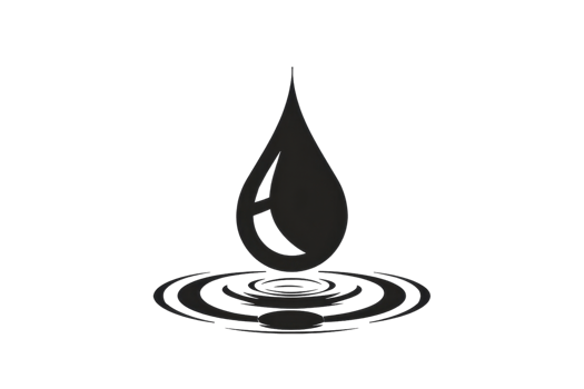 Abstract black water droplet icon with ripples spreading outwards, symbolizing purity, freshness, and tranquility in minimalist design. png