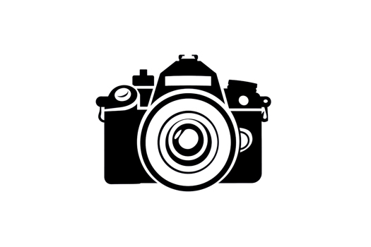 Black and white camera icon with a lens and buttons, perfect for representing photography or multimedia content in digital designs. png