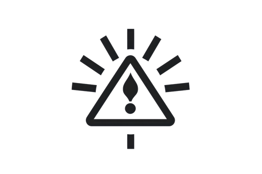 Black and white warning sign with an exclamation point in a triangle and rays symbolizing caution and alertness. png