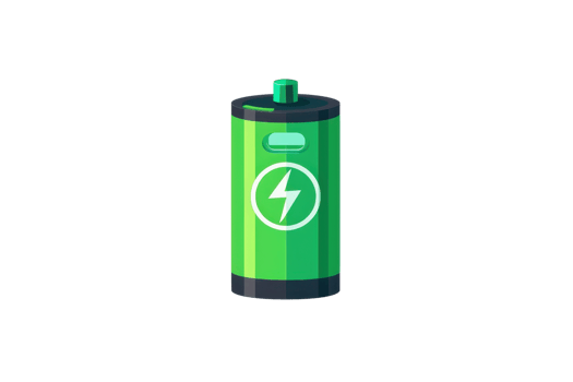 Illustration of a green battery icon with a lightning bolt symbol representing energy, power, and electricity on a transparent background. png
