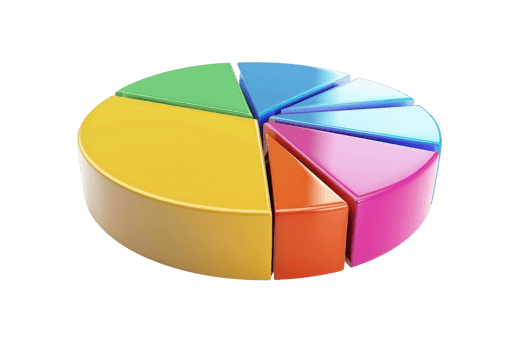 Colorful 3D pie chart illustration representing data, analytics, and business information visualization. Perfect for presentations and reports. png