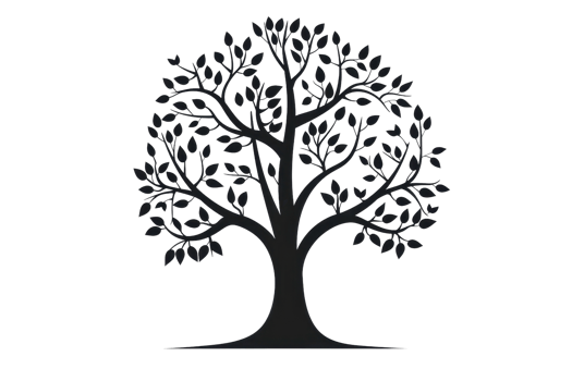 Elegant silhouette of a tree with intricate branches and leaves, perfect for representing nature and growth themes in various creative projects. png