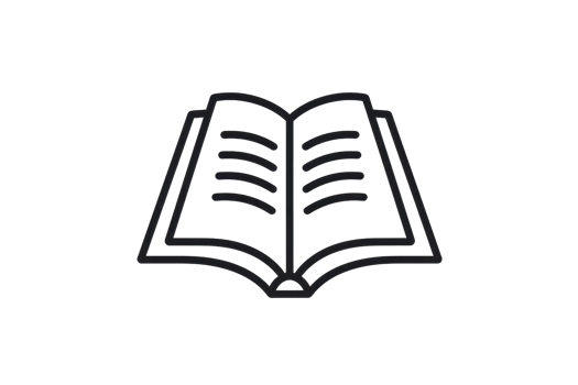 Minimalistic black and white icon of an open book, ideal for educational content, literature, and e-learning materials. png