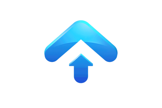 Blue 3D upload arrow icon on a transparent background, symbolizing cloud storage or data transfer in digital technology. png