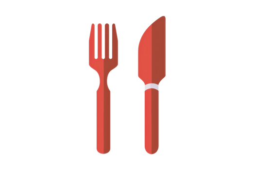 Red fork and knife icon illustration on a transparent background. perfect for representing dining, culinary, or kitchen themes. png