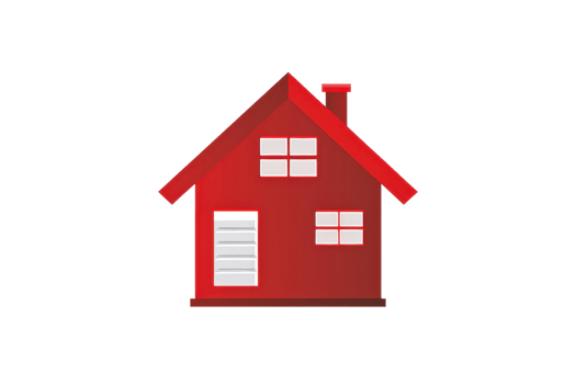 Simple illustration of a red house with white windows and a garage door, suitable for home, real estate, or construction themes. png